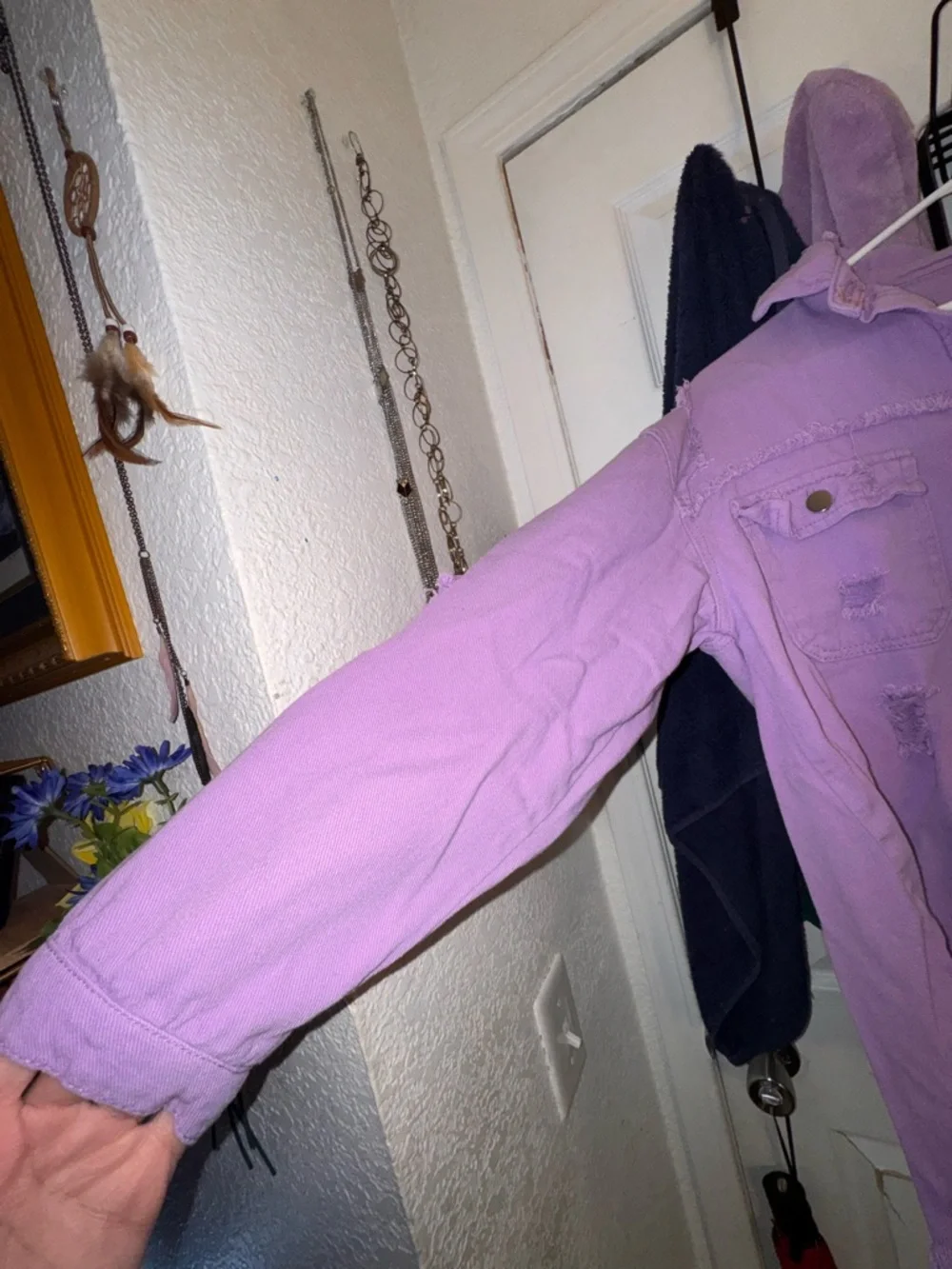 Lavender Distressed Button-Up Jacket - Picture 4 of 11